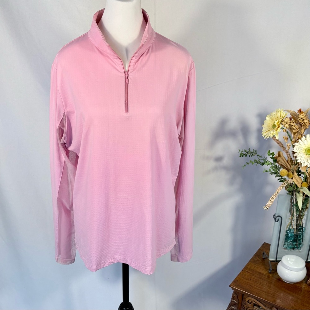 IBKUL Textured Solid UPF50+ 1/4 Zip Long Mesh Sleeve Sun Shirt in Soft Pink~XL💛 - Picture 2 of 9
